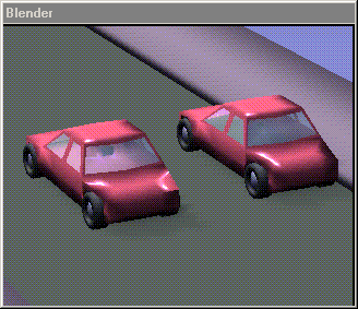 two cars modeled and rendered in Blender 1.60