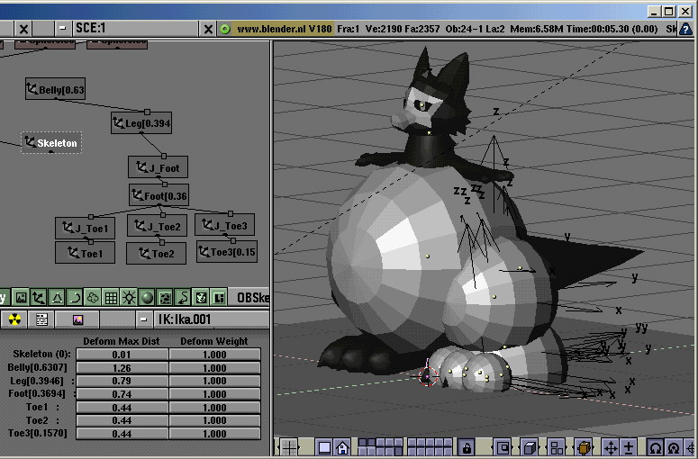 spheres placed inside the character model to act as guides for where to place empties and how big their deform radius should be