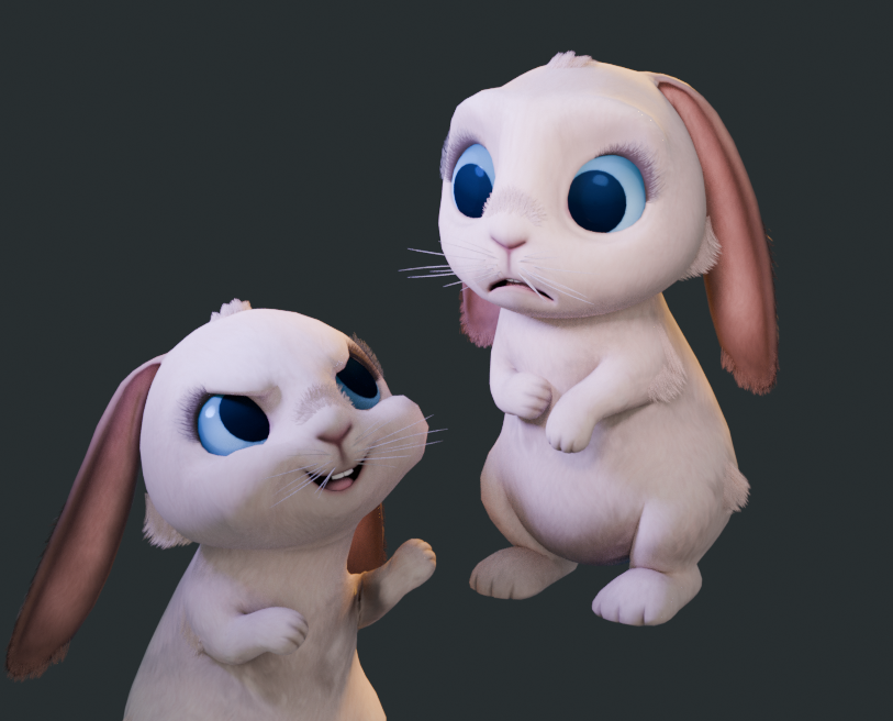 two of the google meet bunnies, one is looking mischievously at the other one