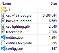 js_assets_bundle.xajs opened in 7zip, showing a collection of a few .glb and .json files