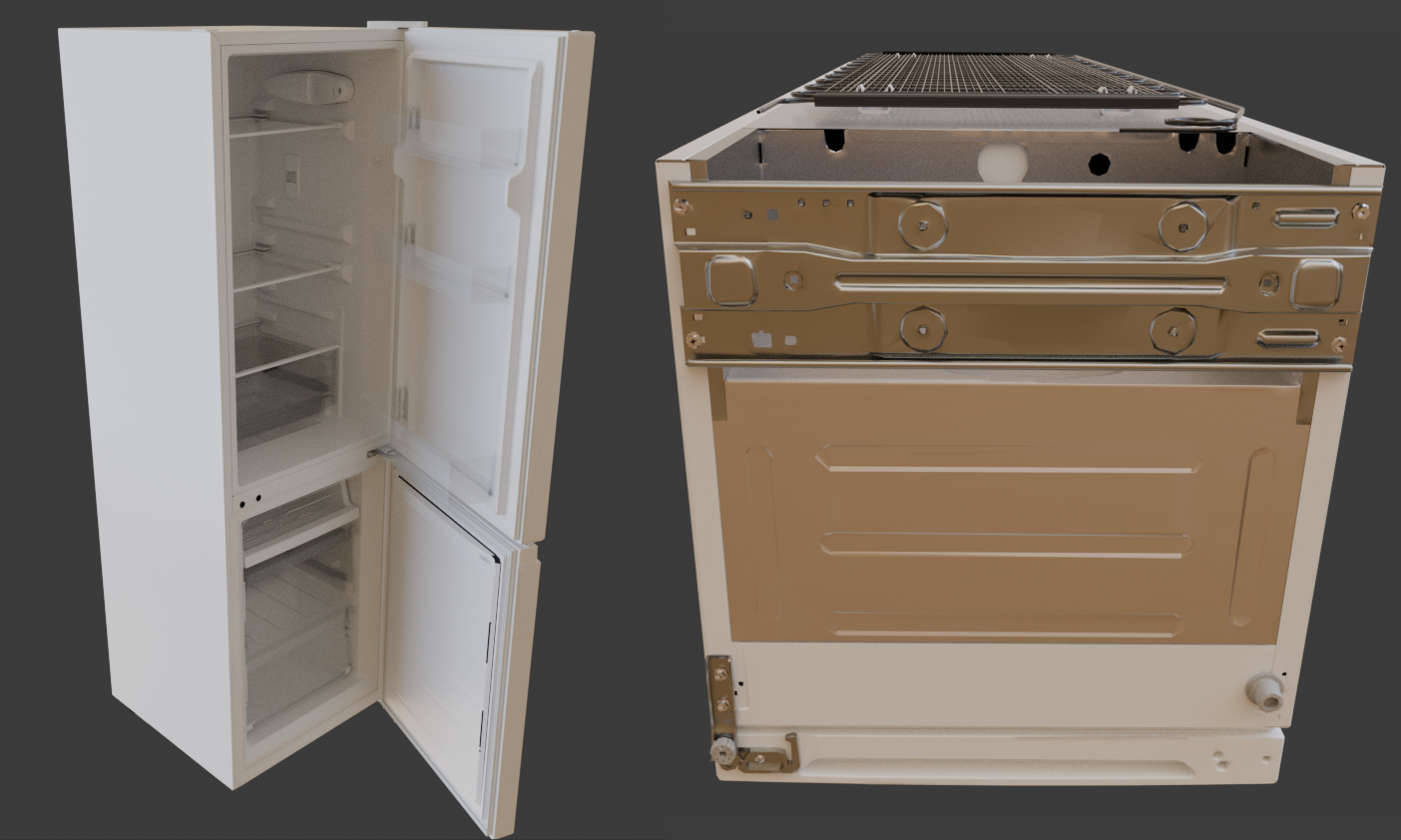 a closer look at the fridge model, showing the inside and underside